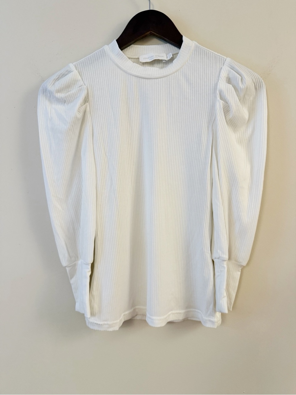 Jonathan Simkhai Women’s White Puff Long Sleeve Ribbed Top Size XS